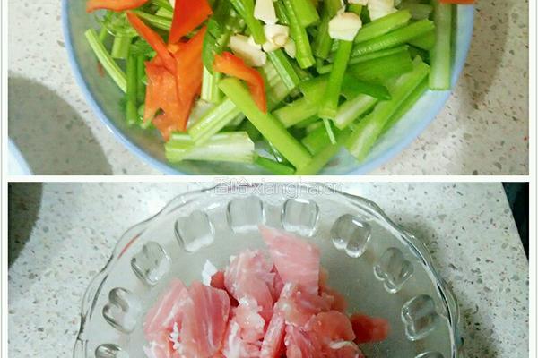 芹菜炒肉的做法图解1