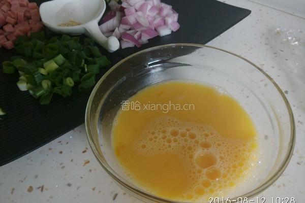 火腿馍丁鸡蛋饼（二人份）的做法图解5