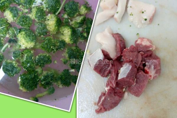 西兰花炒肉的做法图解1