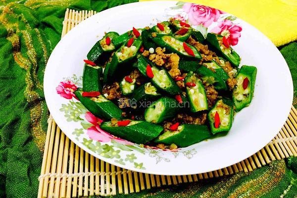 肉末炒秋葵的做法图解6