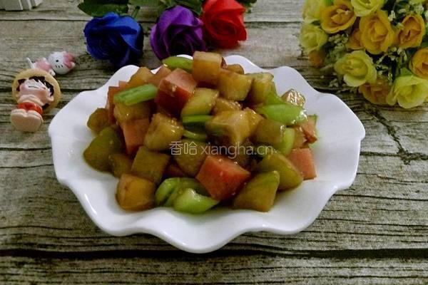 茄子炒火腿的做法图解6