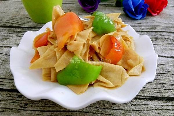 彩椒炒油豆皮的做法图解8