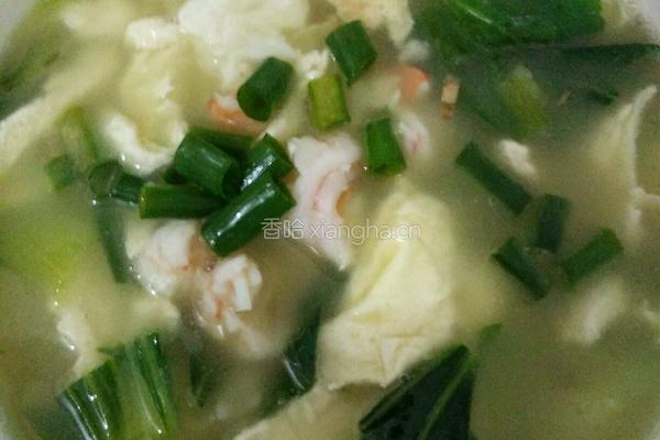 油菜鲜虾鸭蛋汤的做法图解5