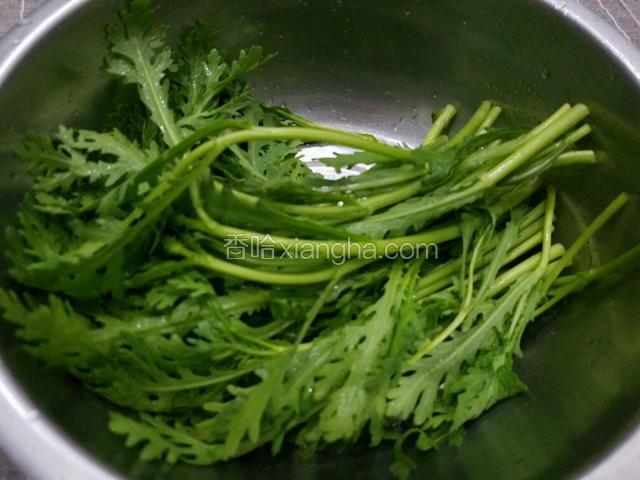 将茼蒿摘洗干净。