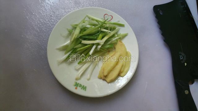 姜切片，葱白切丝