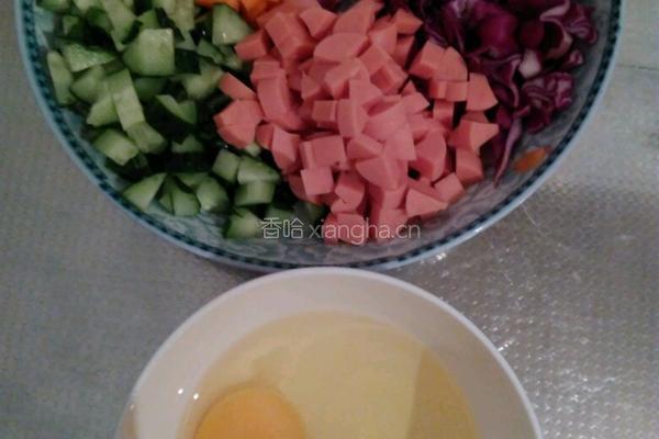 五彩家常炒饭的做法图解2