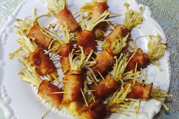 培根金针菇卷的做法图解3