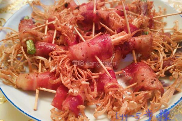 油炸培根肉卷金针菇的做法图解5