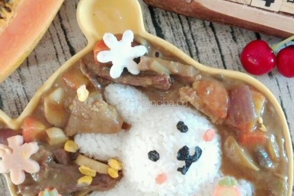 卡通兔咖喱牛肉饭的做法图解1