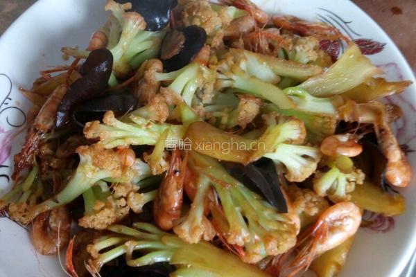菜花炒虾的做法图解5