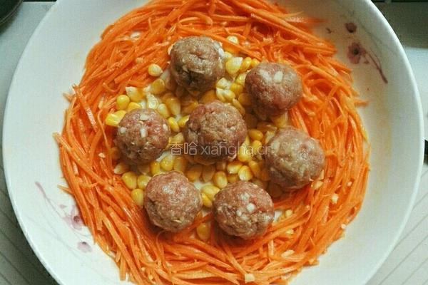 胡萝卜丝蒸肉丸的做法图解5