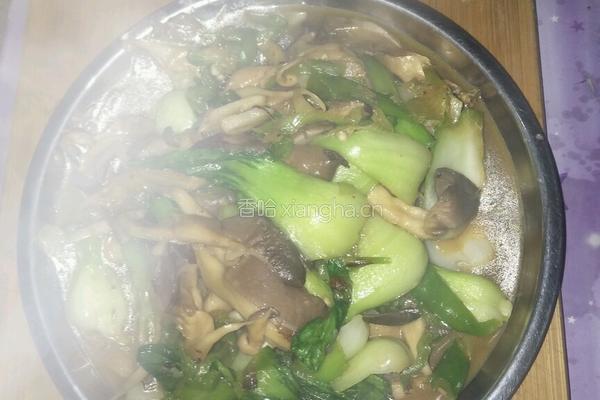 蘑菇炒油菜的做法图解4