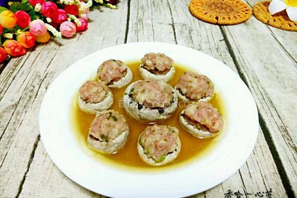 蒸蘑菇酿肉的做法图解9
