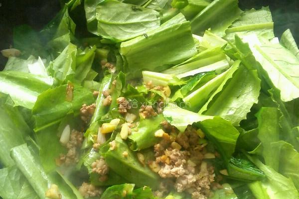 肉沫蒜蓉油麦菜的做法图解4