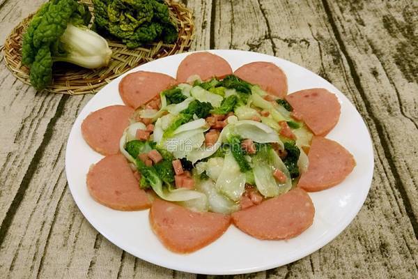 蒜蓉火腿黄心菜的做法图解9