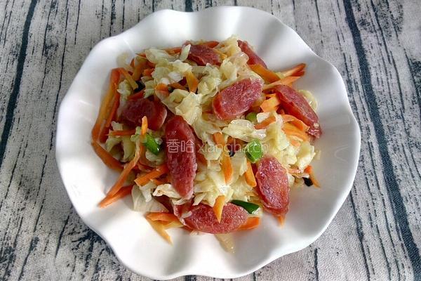 白菜炒腊肠的做法图解7