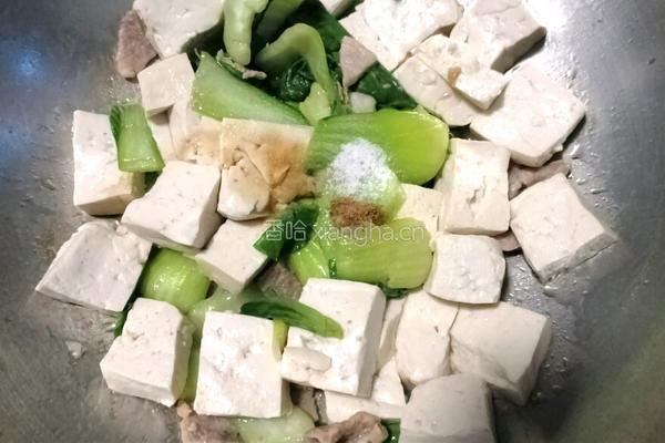 油菜豆腐炒肉的做法图解9