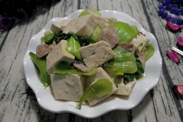 油菜豆腐炒肉的做法图解12