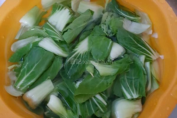 油菜炒虾皮的做法图解1
