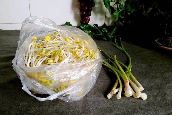 青蒜炒黄豆芽的做法图解1
