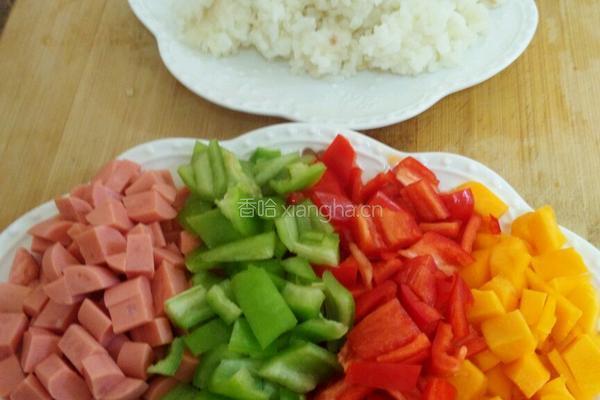 彩蔬炒饭的做法图解4