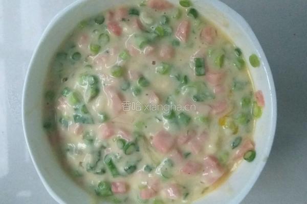 蒜苔火腿煎饼的做法图解3