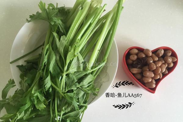 花生米炝香芹的做法图解1