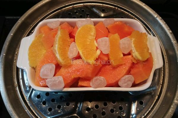 老屋私房菜冰糖香橙蒸木瓜的做法图解5