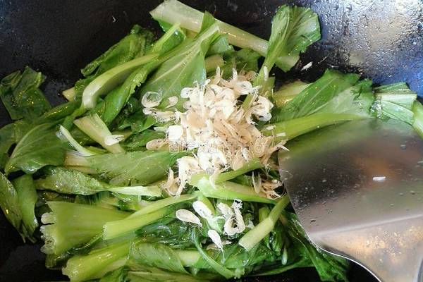 虾皮炒小油菜的做法图解5