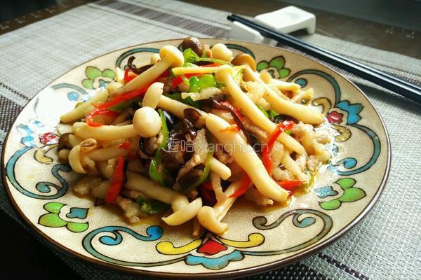 肉丝炒双菇
