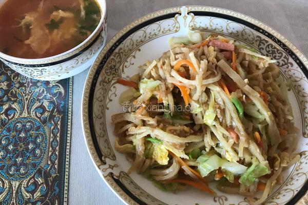 鸡蛋火腿炒饼的做法图解5