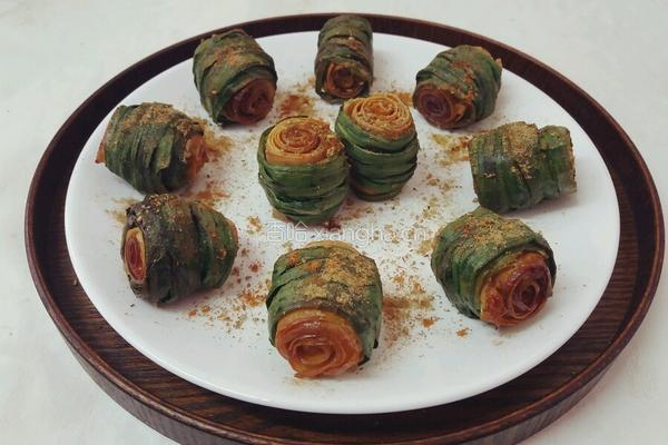 烤韭菜豆皮卷的做法图解10