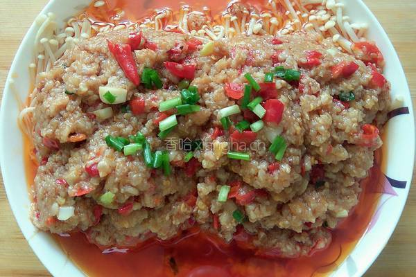 金针菇蒸红剁椒肉沫的做法图解6