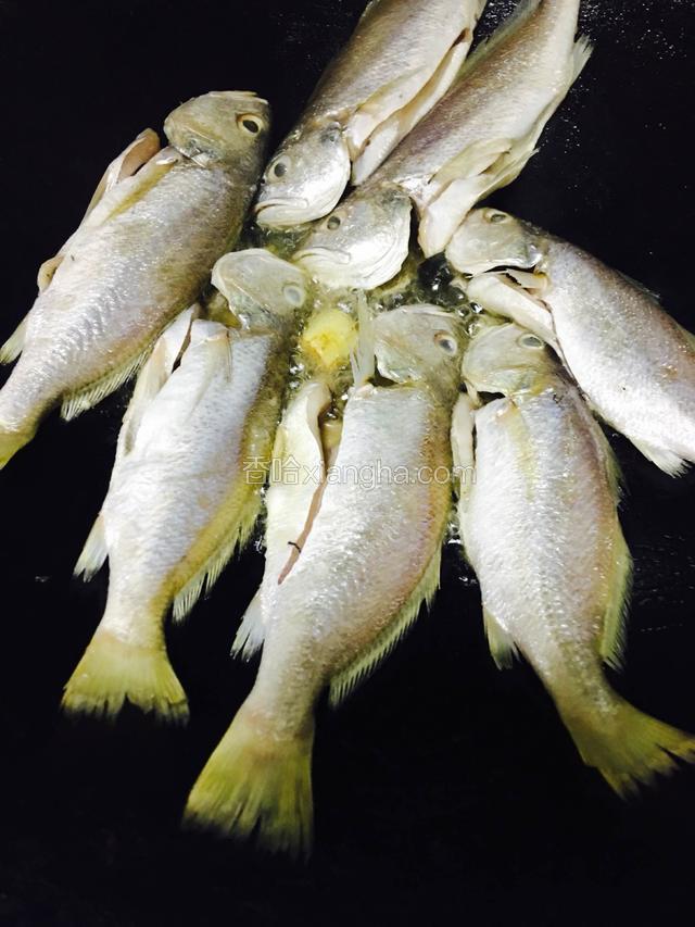 放入鱼中火慢慢煎至
