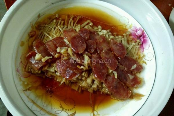 金针菇蒸腊肠的做法图解8
