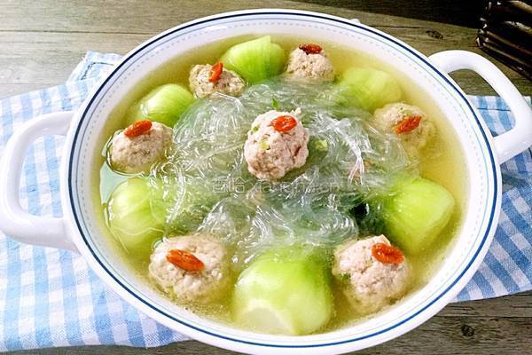 油菜粉丝肉丸汤的做法图解12