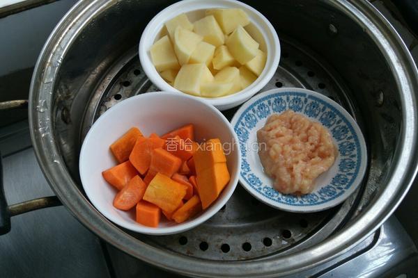 土豆胡萝卜鸡肉泥的做法图解2