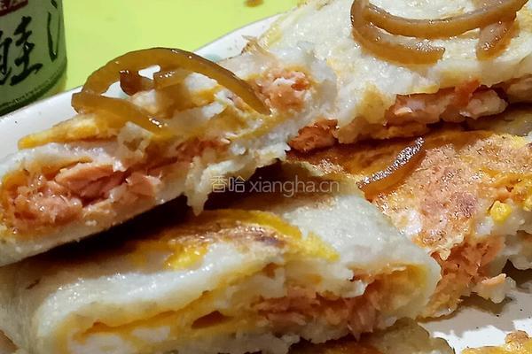 三文魚蛋煎餅的做法图解7