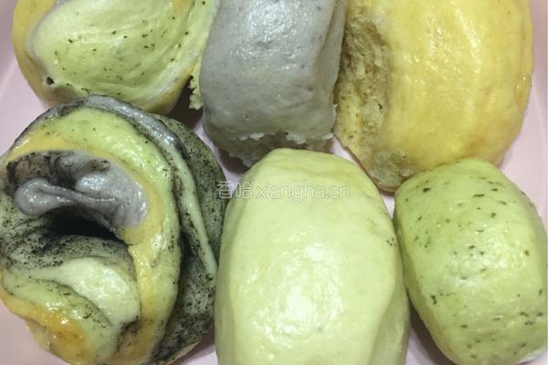 彩色小馒头、黑芝麻花生酱花卷的做法图解16