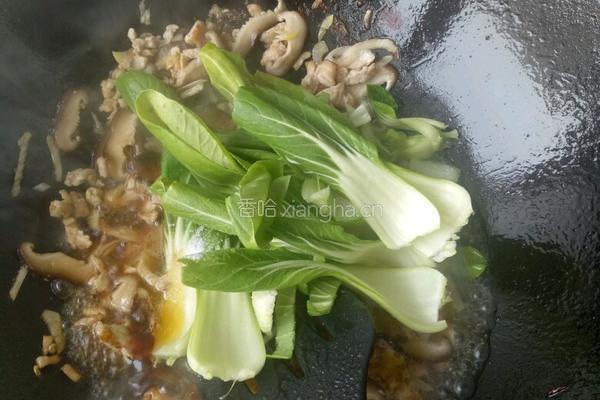 肉沫香菇油菜的做法图解4