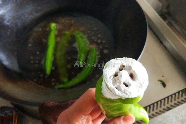 虎皮青椒塞肉的做法图解4
