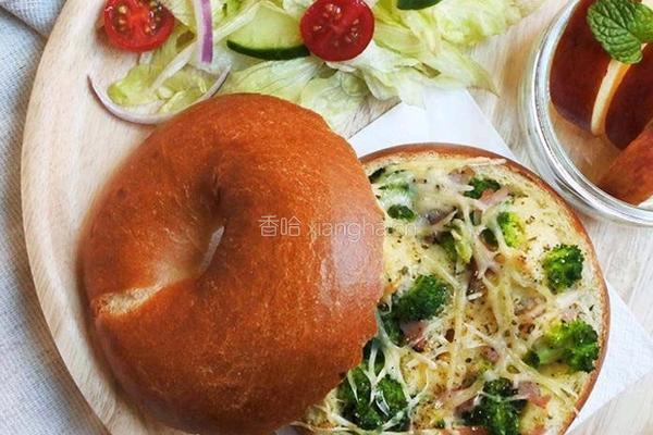 青花菜火腿烤贝果 不爆卡伪咸派的做法图解10