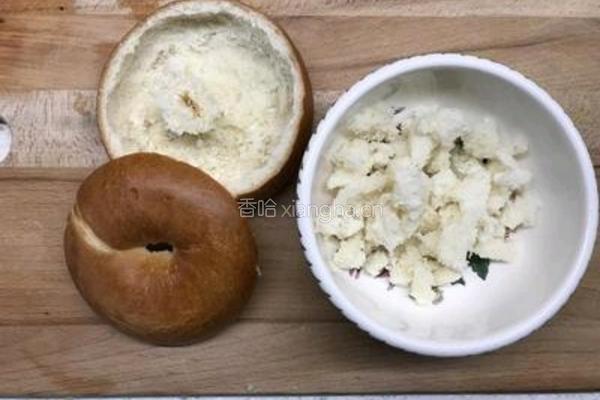 青花菜火腿烤贝果 不爆卡伪咸派的做法图解2