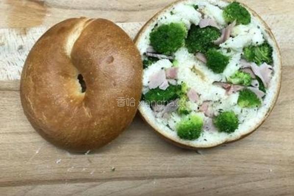 青花菜火腿烤贝果 不爆卡伪咸派的做法图解5