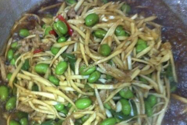 茭白毛豆炒肉丝的做法图解5