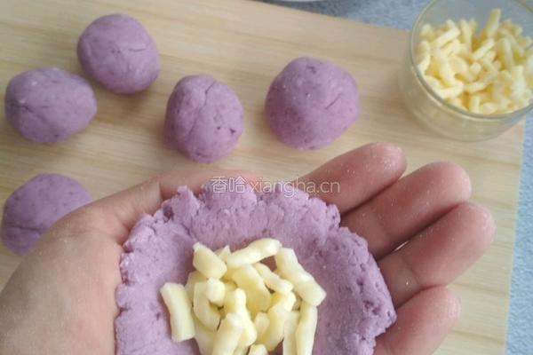芝士爆浆芋头紫薯饼的做法图解6