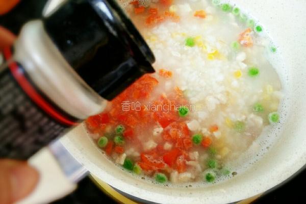 鸡丁五彩粥的做法图解5