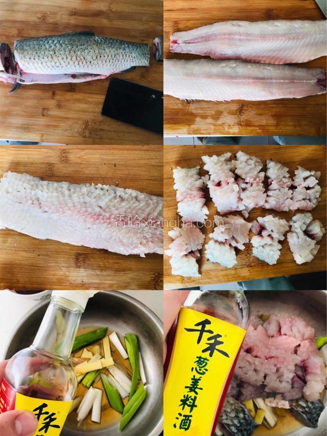 草鱼收拾干净去头尾、排刺、对角用刀垂直均匀的打双十字花刀，切成均匀的小长方形、加葱姜、料酒拌匀腌制10分钟入味去腥
