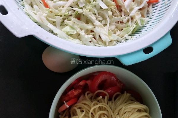 卷心菜胡萝卜炒面的做法图解1