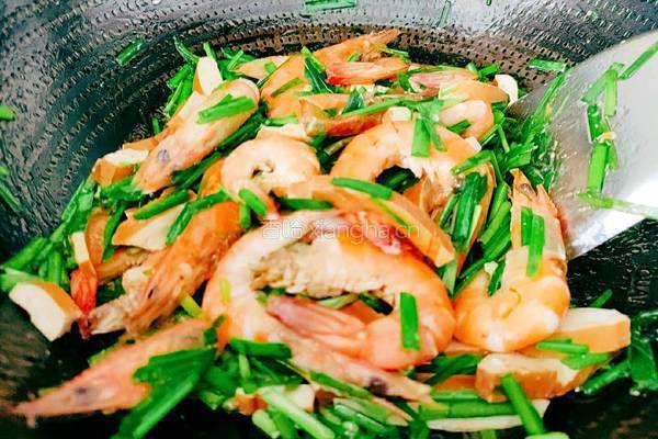 豆腐干韭菜炒虾的做法图解13